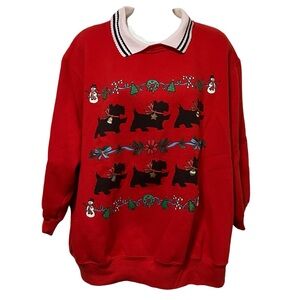 Vintage 90s Y.S. America Scottie Dog Christmas Double Collar Sweatshirt